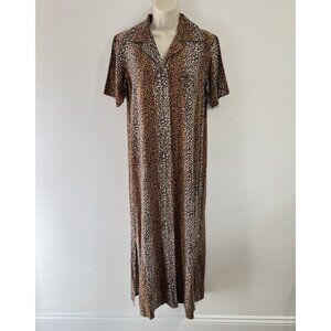 Vintage Y2K 90s Nick & Sarah Maxi Dress S Leopard 100% Raw Silk Grunge Punk
